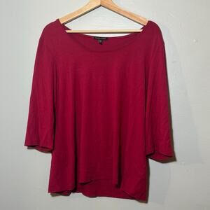 Women's Size L Eileen Fisher Red 3/4 Length Sleeve Scoop Neck Rayon Lyrca